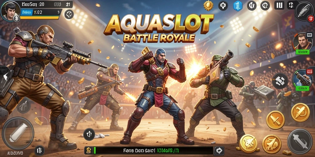 Tangkapan layar gameplay AQUASLOT menunjukkan aksi mendebarkan dalam pertarungan Battle Royale.