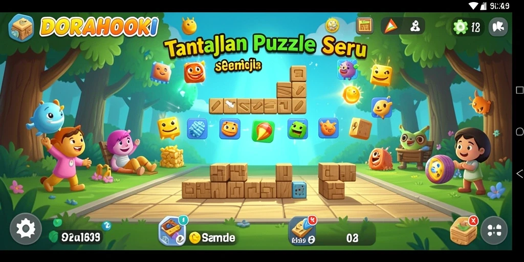 Screenshot gameplay DORAHOKI menunjukkan puzzle yang menantang dan grafik yang menarik.