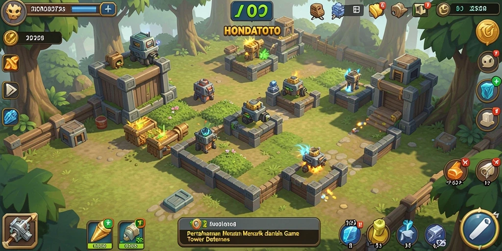 Gameplay seru HONDATOTO yang menampilkan pertahanan menara melawan serangan musuh.