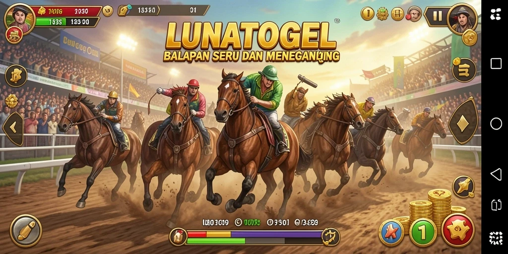 Screenshot gameplay LUNATOGEL menampilkan balapan seru dengan mobil cepat.