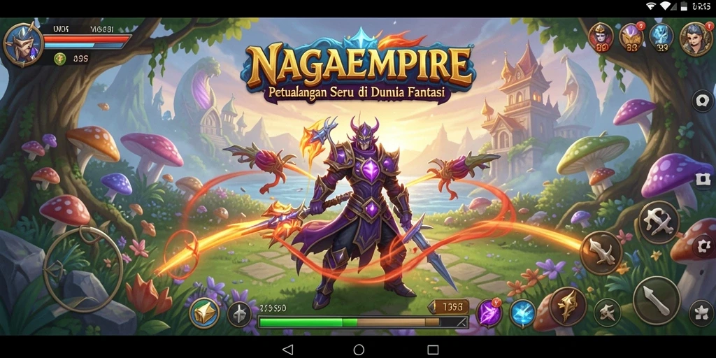 Screenshot gameplay NAGAEMPIRE menampilkan pertarungan epik dan eksplorasi dunia fantastis.
