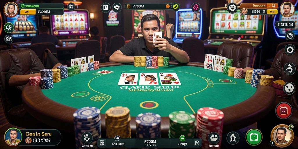 Tampilan gameplay Poker yang mendebarkan dalam P200M di layar.