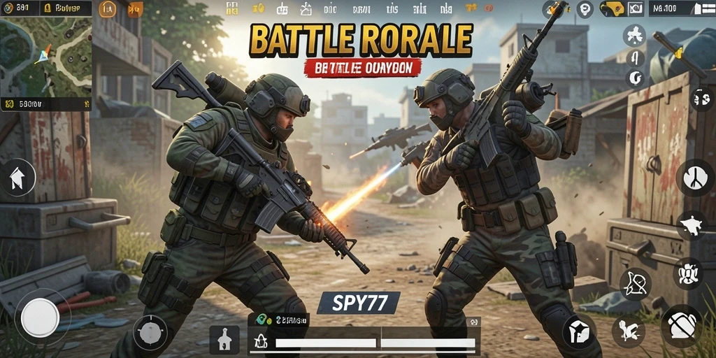 Tampilan gameplay SPY77 yang menegangkan dalam arena Battle Royale.